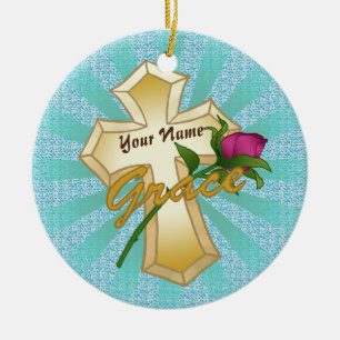 Grace Rose Christian Cross Ornament