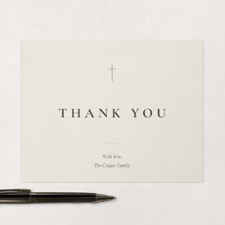 Grace Sage Minimal Cross Religious Thank You Card