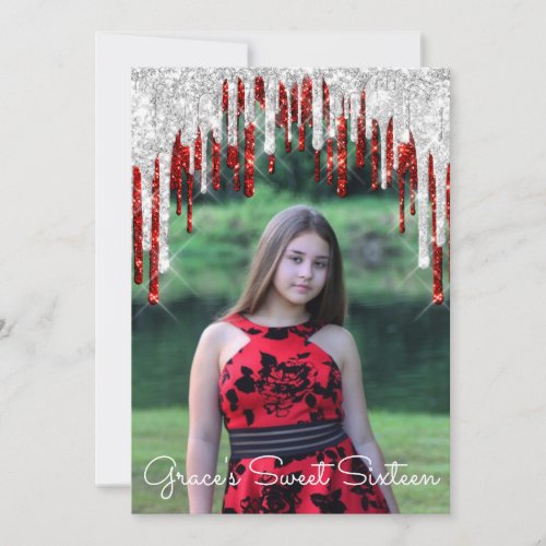 Grace Save The Date Sweet 16th Photo Silver Drips