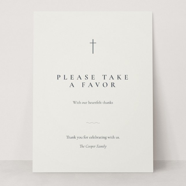 Grace Stone Minimal Cross Take a Favor Table Sign (Grace | Stone - Please Take a Favor 6.5 x 8.75" Card Sign)
