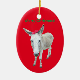 Grace the Donkey with a Red Bow Ceramic Ornament