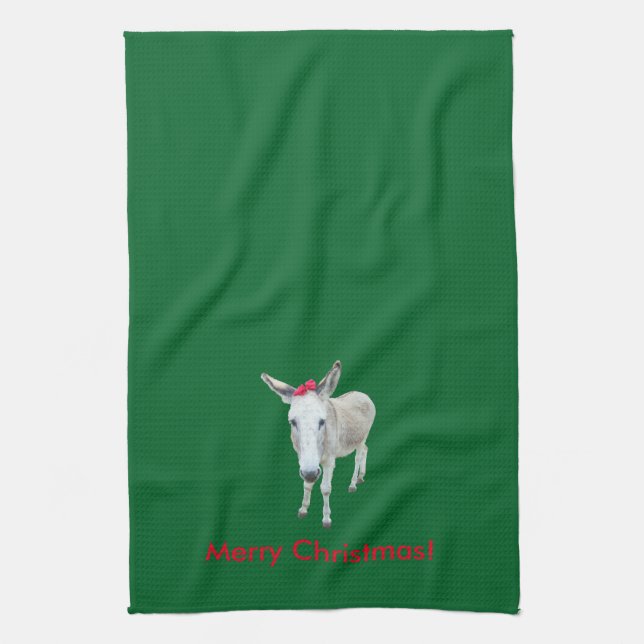 Grace the Donkey with a Red Bow Towel (Vertical)