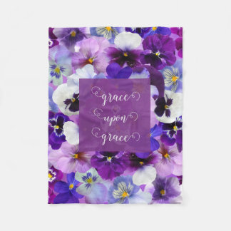 Grace Upon Grace Bible Verse Purple Flower Fleece Blanket