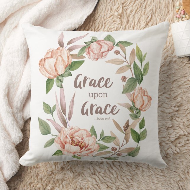 Grace Upon Grace - John 1:16 - Floral Throw Pillow (Blanket)
