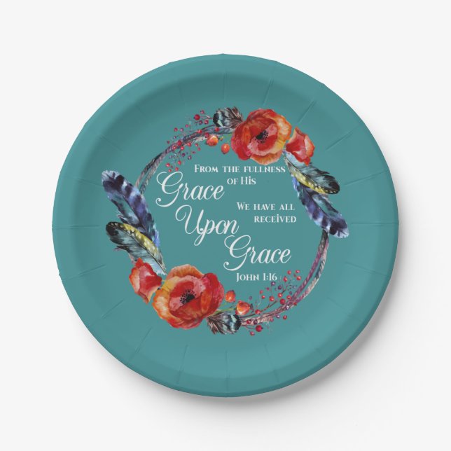 Grace Upon Grace  John 1:16 Scripture Paper Plates (Front)