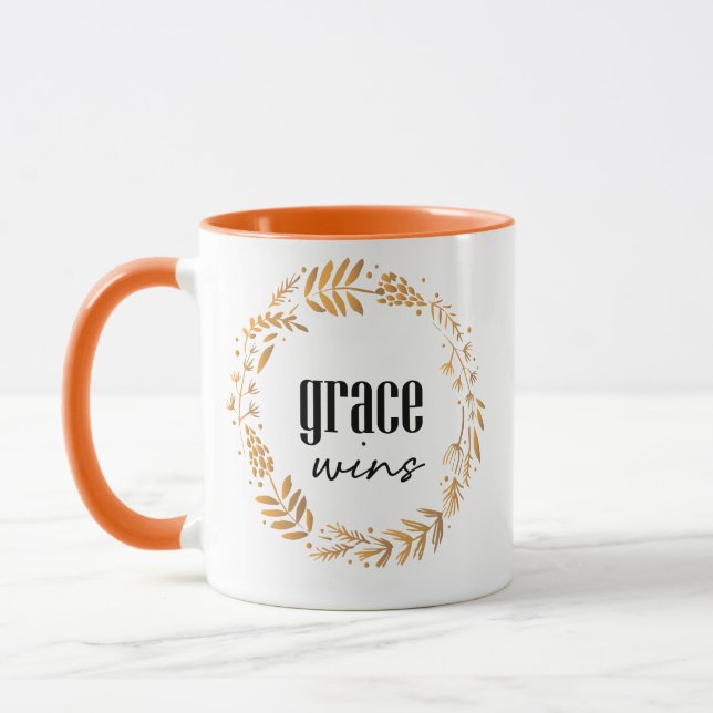 Grace Wins Brown Wreath Mug (Left)