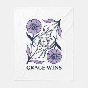 Grace Wins Floral Christian Vintage Engraving Tee_ Fleece Blanket