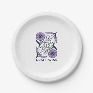Grace Wins Floral Christian Vintage Engraving Tee_ Paper Plates
