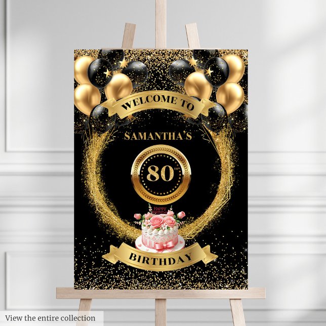 Graceful 80th Birthday Poster Black Gold Shine (Graceful 80th Birthday Poster Black Gold Shine

)