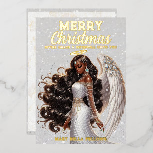 Graceful African American Angel Goddess Spiritual Foil Holiday Card