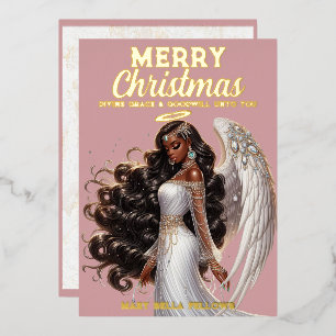 Graceful African American Angel Goddess Spiritual Foil Holiday Card