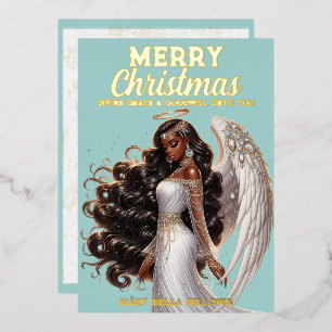 Graceful African American Angel Goddess Spiritual Foil Holiday Card