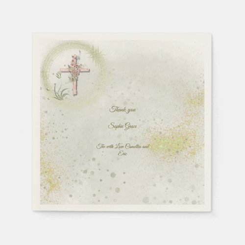 Graceful and sparkly cross baptism paper napkins 