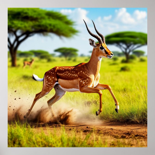 Graceful Antelope Leaping in a African Savannah Poster (Front)