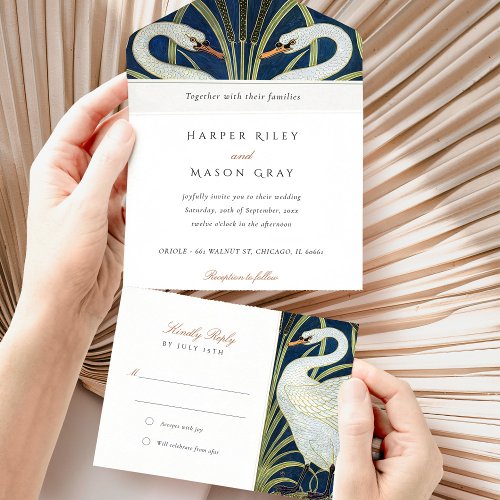 Graceful Art Deco Swan All_in_One Tear_Away RSVP All In One Invitation
