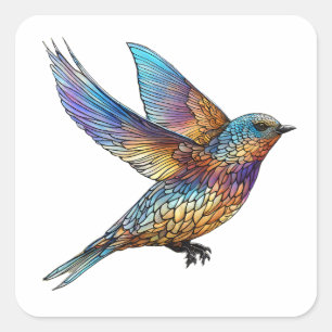 "Graceful Aviator" Multi-coloured Swift Bird Square Sticker