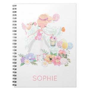 Graceful Ballerina Bird Florals Name Pink White Notebook
