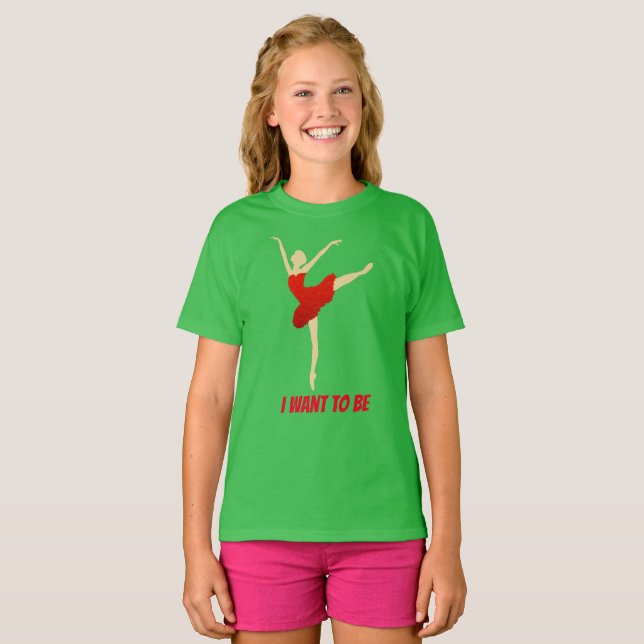 Graceful ballerina in a red dress T-Shirt (Front Full)