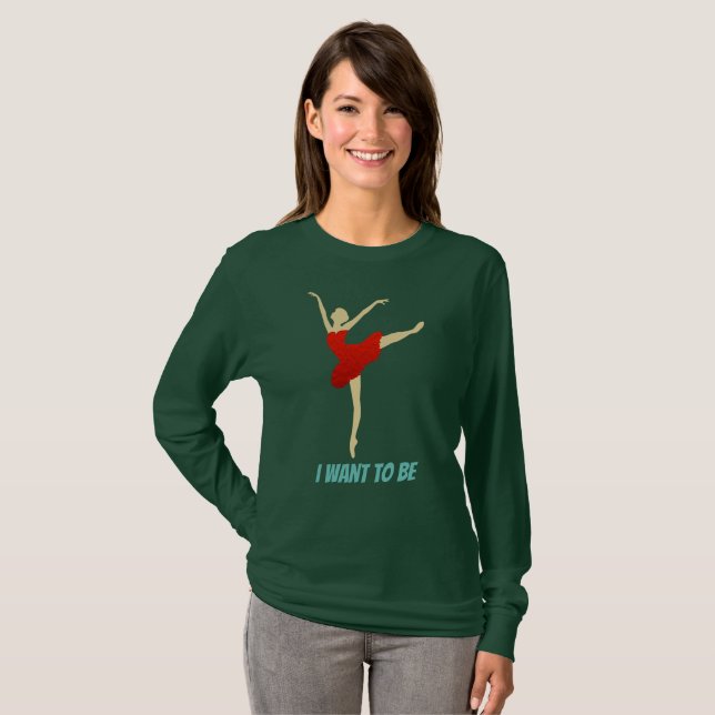 Graceful ballerina in a red dress T-Shirt (Front Full)