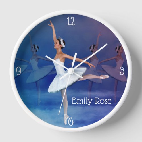 Graceful Ballerina in White Tutu and Ribbon Shoes  Clock