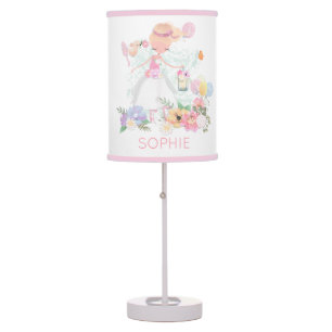 Graceful Ballet Dancer Name Florals pink White Table Lamp