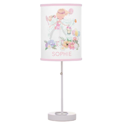 Graceful Ballet Dancer Name Florals pink White Table Lamp