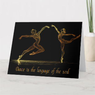 Graceful Ballet Dancers in elegant golden Line Art Letterpress Thank You Card