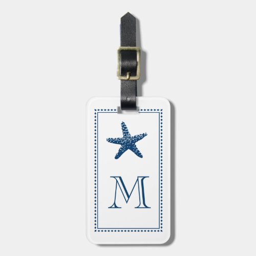 Graceful Beach Starfish Monogram BLUE Luggage Tag