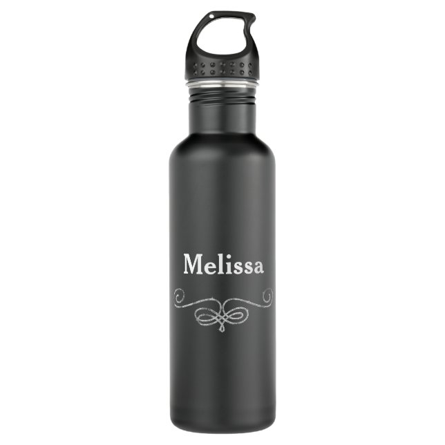 Graceful Black and Silver Stainless Steel Water Bottle (Front)
