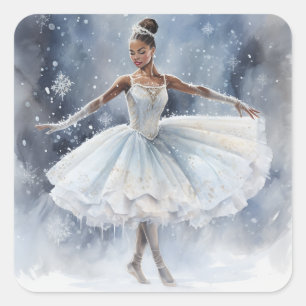 Graceful Black Ballerina Dancer in Ballet Square Sticker