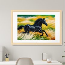  Graceful Black Horse Galloping in Vibrant Field 