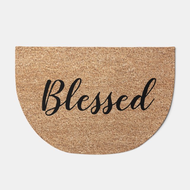 Graceful Blessed Faux Coir Round Design Doormat (Front)