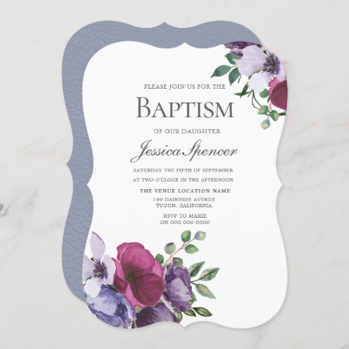 Graceful Blessing Watercolor Floral Baptism Invite