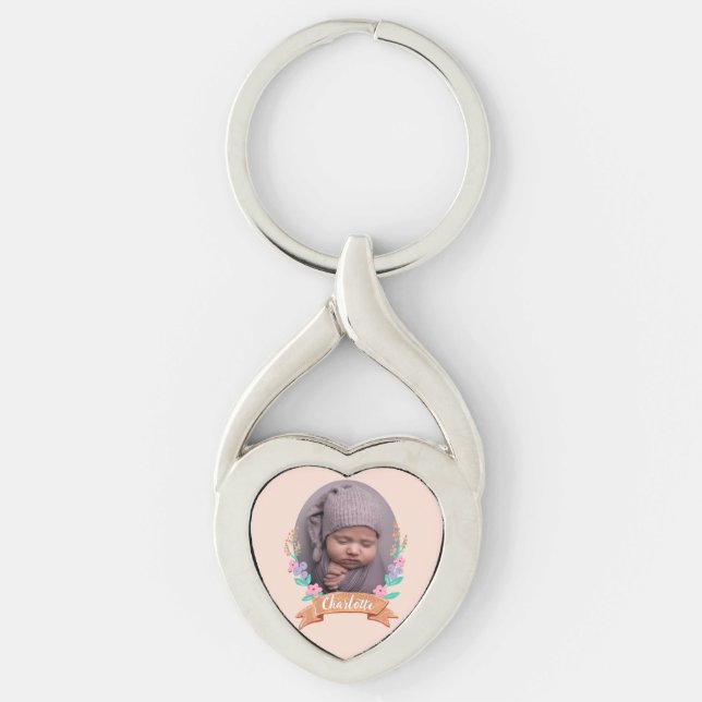 Graceful Blossoms: Hand-Drawn Floral Wreath photo Keychain (Front)