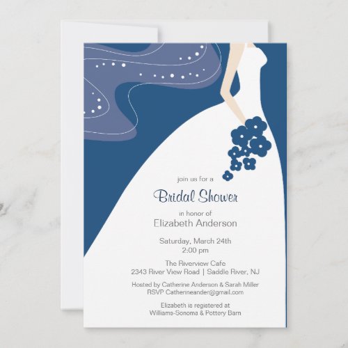 Graceful Blue Bride Bridal Shower Invitation Blue