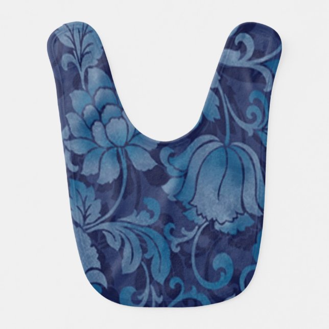 Graceful Blue Floral Baby Bib (Front)