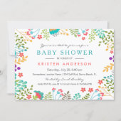 Graceful Blue Floral Cute Baby Shower Invitation (Front)