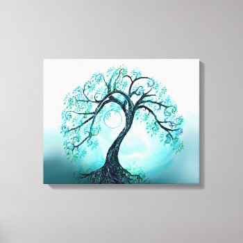 Graceful Blue Tree Of Life With Moon Canvas Print by AutumnRoseMDS at Zazzle