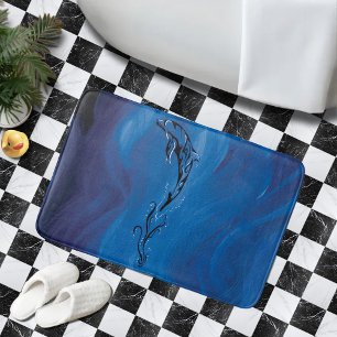 Graceful Blue Tribal Dolphin Ocean Bath Mat