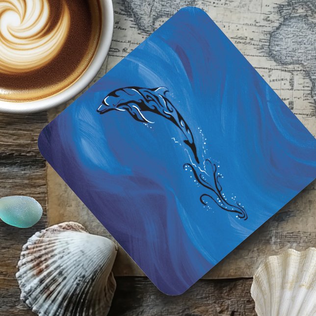 Graceful Blue Tribal Dolphin Ocean Coaster (Creator Uploaded)