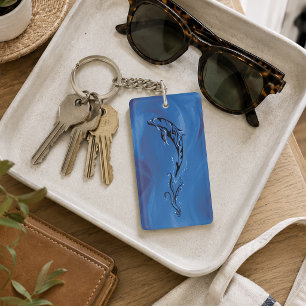 Graceful Blue Tribal Dolphin Ocean Keychain