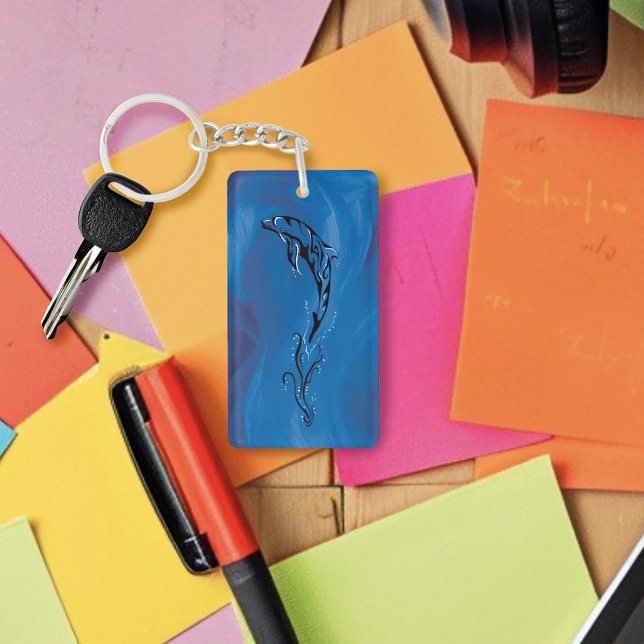 Graceful Blue Tribal Dolphin Ocean Keychain (Creator Uploaded)