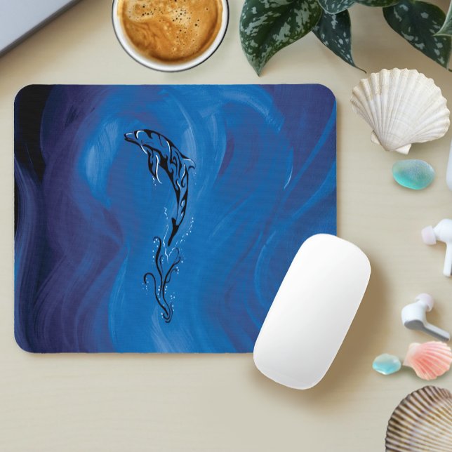 Graceful Blue Tribal Dolphin Ocean Mouse Pad (Creator Uploaded)