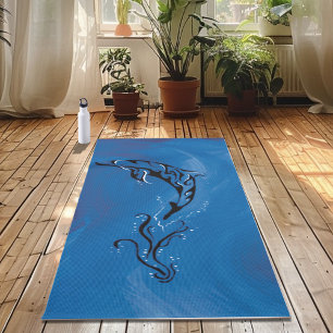 Graceful Blue Tribal Dolphin Ocean Yoga Mat