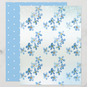 Graceful Blue Watercolor Flowers Scrapbook Paper