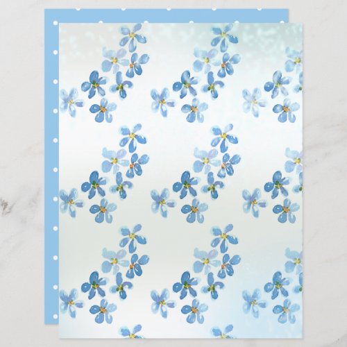 Graceful Blue Watercolor Flowers Scrapbook Paper