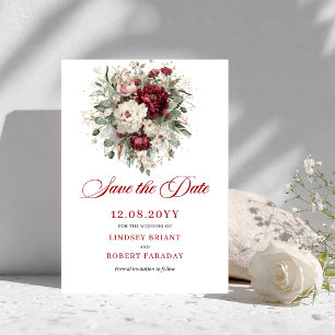Graceful Blush Burgundy Floral Save The Date