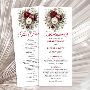 Graceful Blush Burgundy Floral Wedding Program
