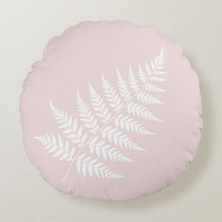 Graceful Blush Pink White Fern Silhouette Round Pillow