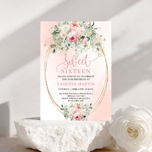 Graceful Blush Rose Gold Sweet Sixteen Invite